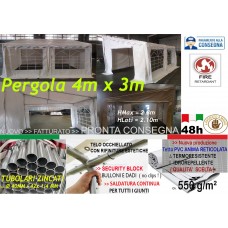 GAZEBO 4x3 M  ZINCATO D40 IMPERMEABILE - BIANCO ( Pergola ) 